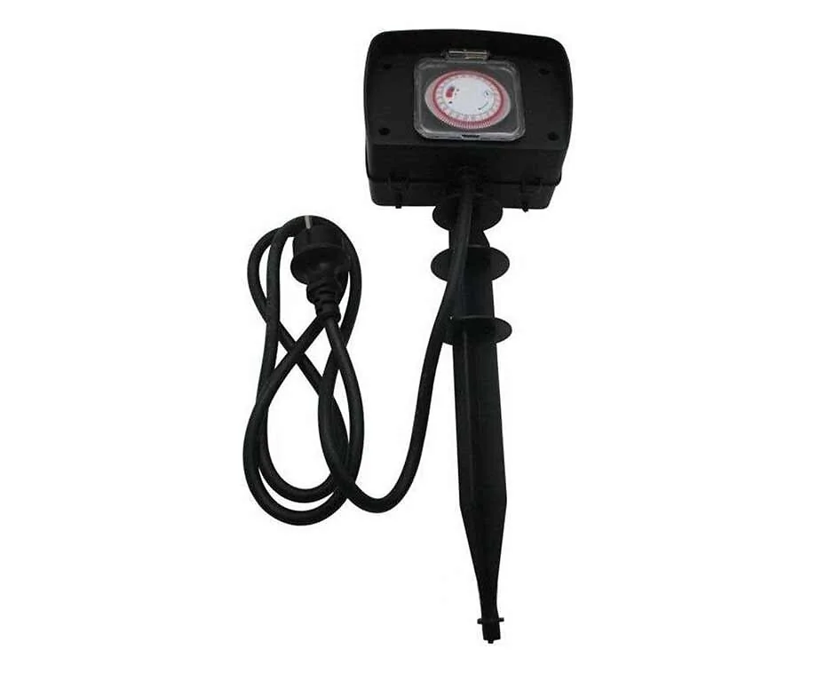 Tuincontactdoos Op Spies Met Timer 1,5 M - Voor Automatische Verlichting In De Tuin!