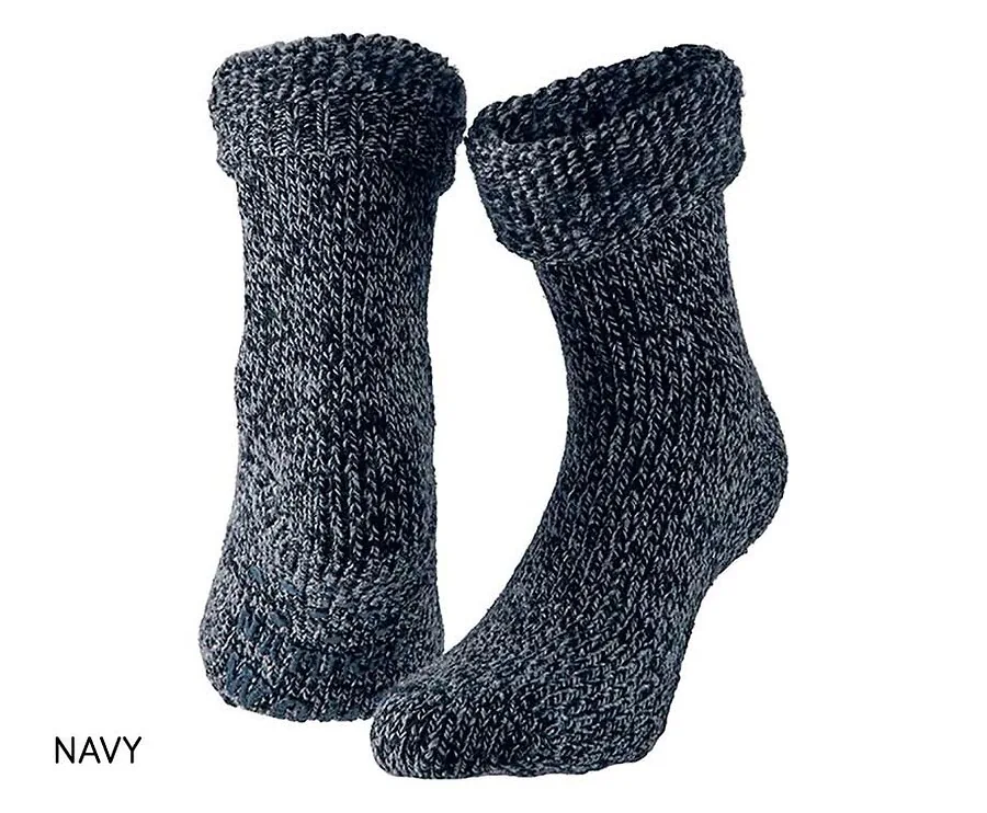 Heat Essentials Wollen Antislip Huissokken-Navy-39-42