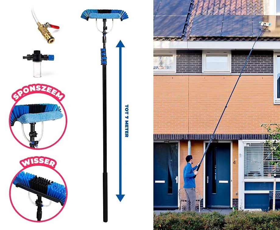 Telescopische Wasborstel 7 Meter met Squeeze Mop en Zeepdispenser
