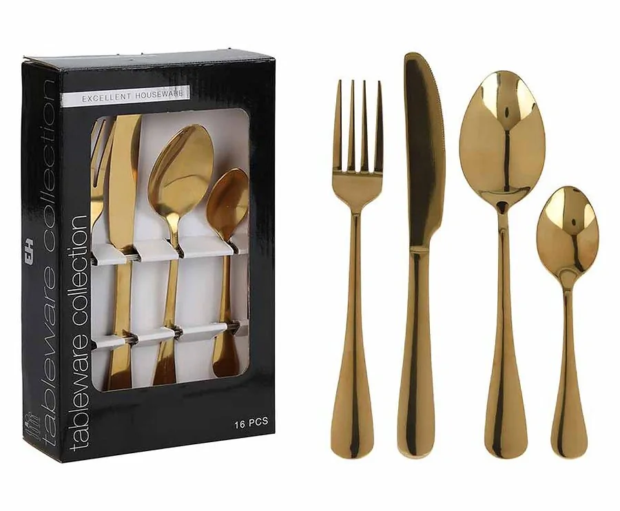 16-Delige Gouden Bestekset - De Ultieme Set Voor De Feestdagen!