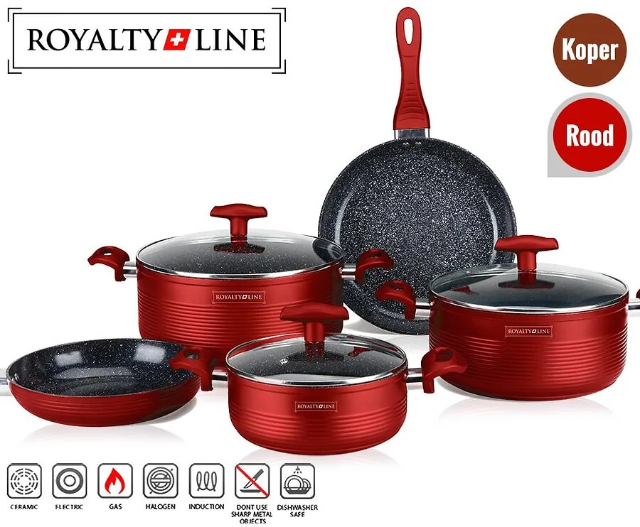 8-Delige Royalty Line Luxe Pannenset - Kook Met Minder Vet Dankzij Marmer Coating!