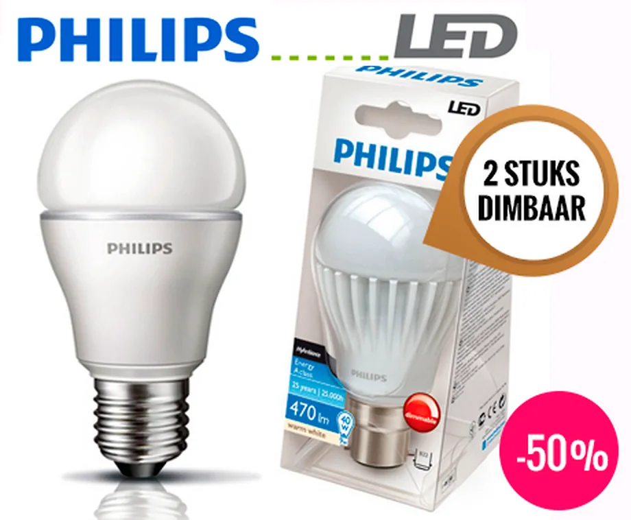 2x Philips Dimbare LED Lampen - Energiezuinig Warm Wit Licht 