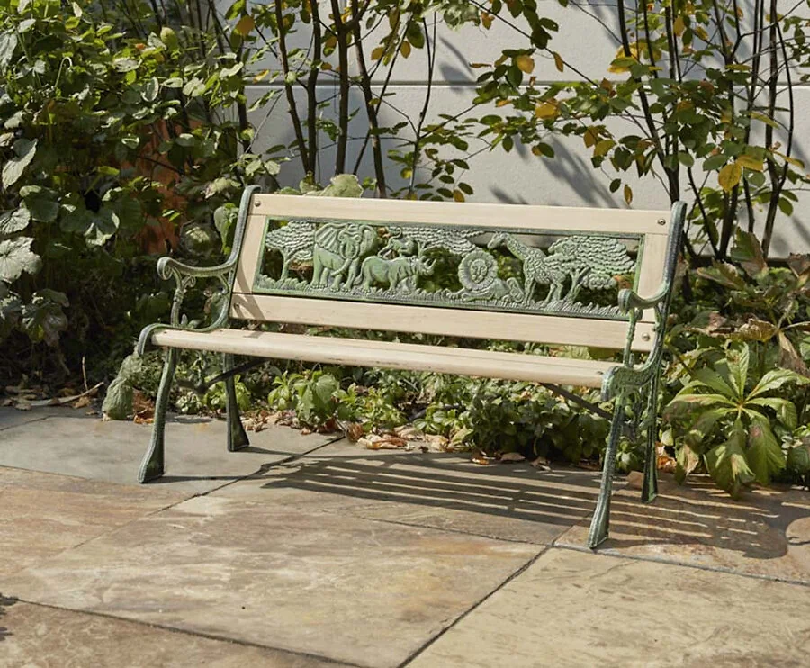 Nostalgische Tuinbank Van Gietijzer (Kids) - Met Safari Patroon!