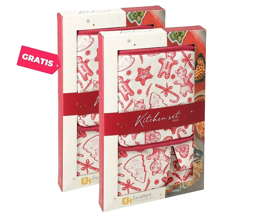 Keukenset Kerst 3-delig met Handschoen, Pannenlap en Schort