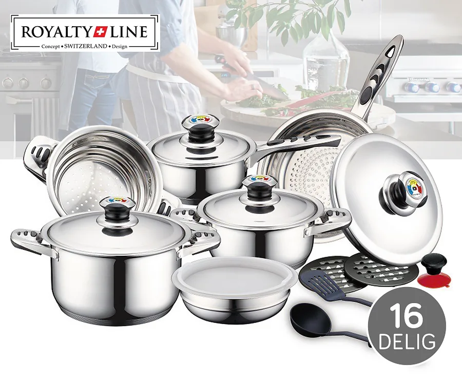 16-Delige Luxe Royalty Line Pannenset - Met 7-Laagse Bodem!