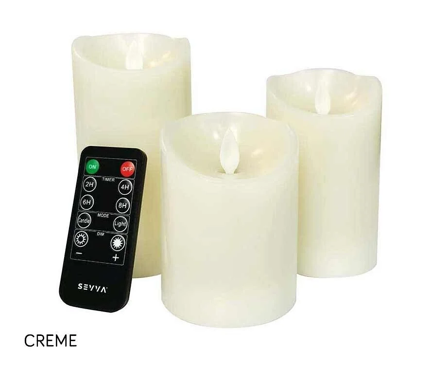 3-PACK Oplaadbare LED Kaarsen SEVVA® Crème - Met Afstandsbediening!