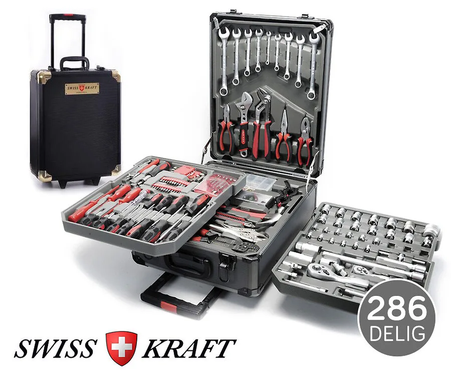 286-Delige Swiss Kraft Gereedschapsstrolley - Vier Inlegtrays Essentieel Gereedschap!