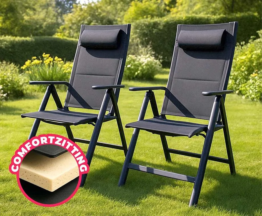 2 Stuks FlinQ Luxe Tuinstoelen Opvouwbaar - Met Ademende Comfortzitting!