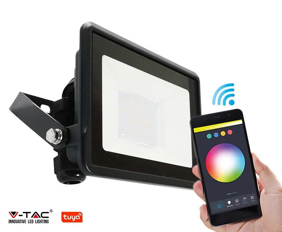 V-Tac Smart Wifi Floodlight - Met Slimme Functies En Handige Aansluitconnector!