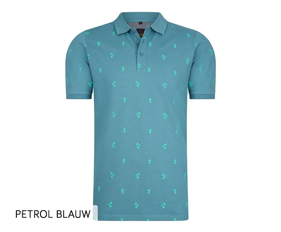 100% Katoenen Mario Russo Palm Tree Polo-Petrol blauw-3XL