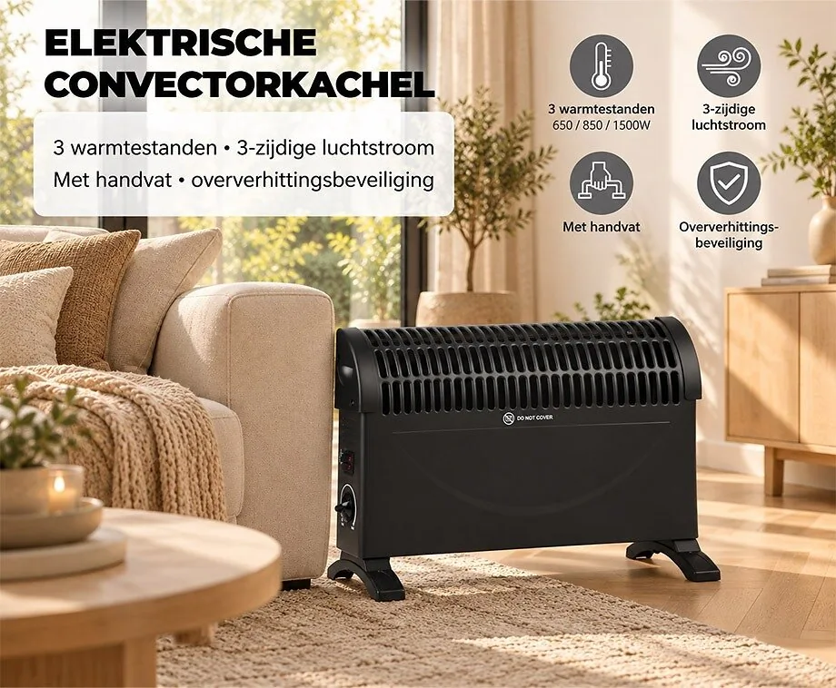 Convectorkachel 1500W met Thermostaat