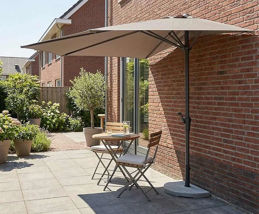 Parasol Halfrond 270 cm Taupe - Ideaal Voor Kleine Terrasen En Balkons!