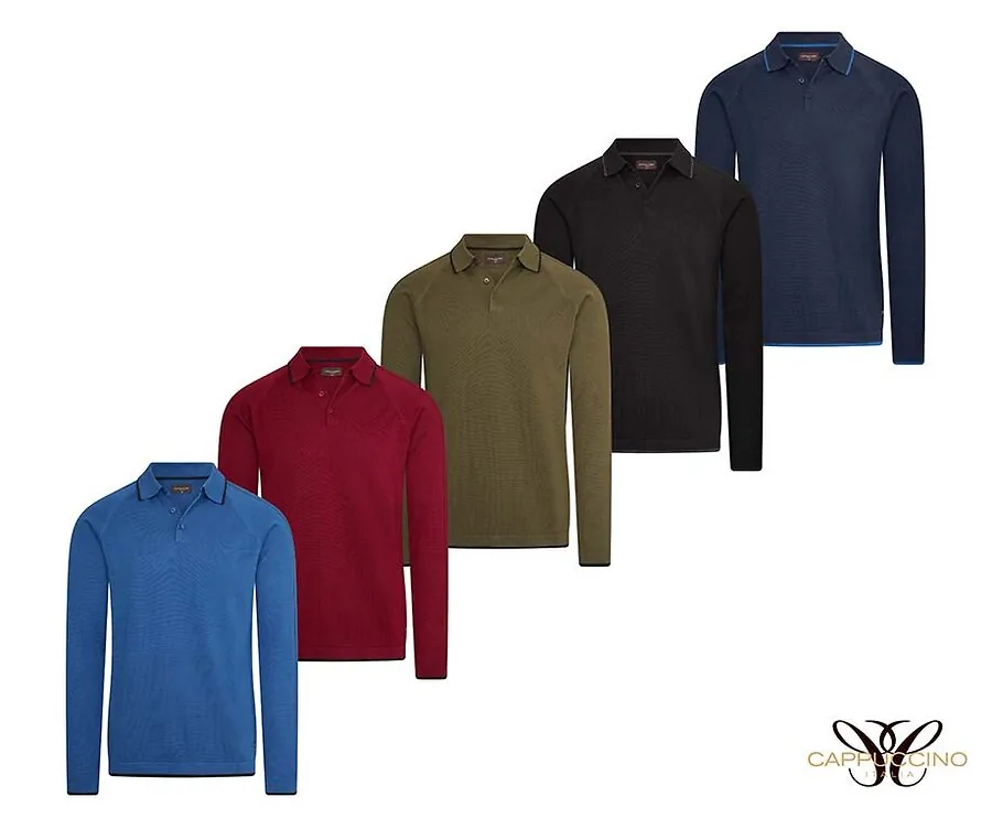 Cappuccino Longsleeve Knit Tipping Polo - Verkrijgbaar In 5 Kleuren!