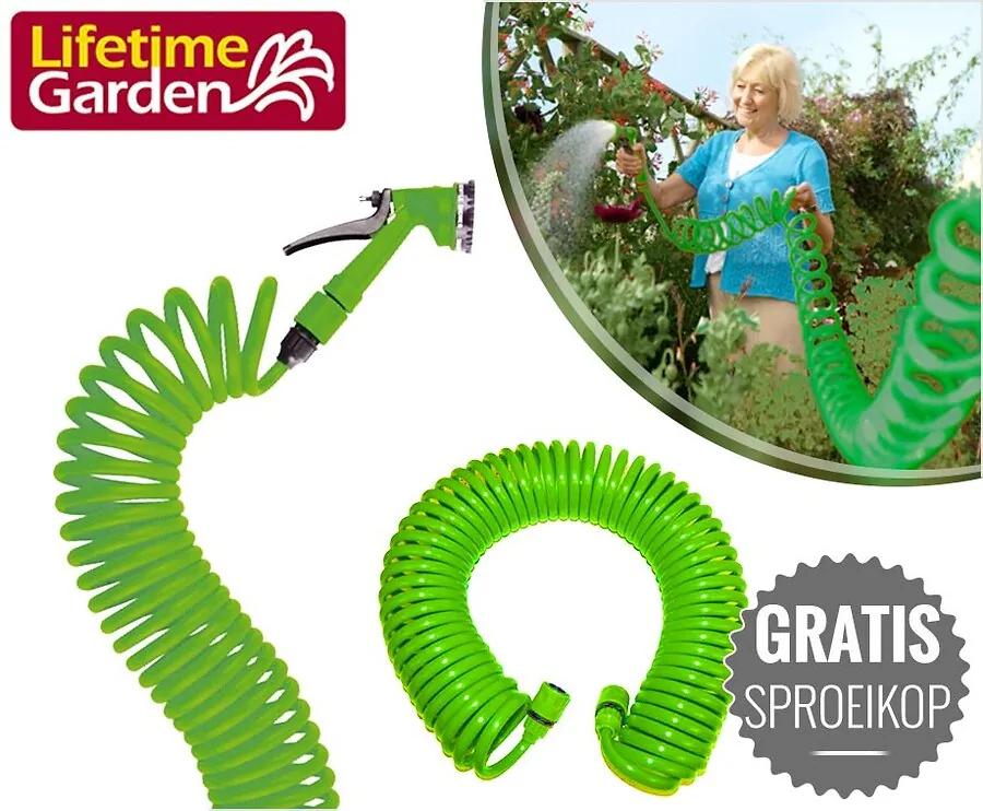 Spiraalslang + GRATIS Sproeikop - Veert Na Gebruik Automatisch Terug!