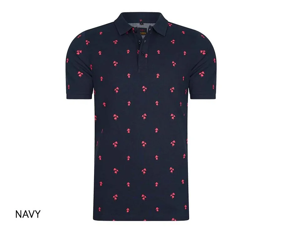 100% Katoenen Mario Russo Palm Tree Polo-Navy-XL