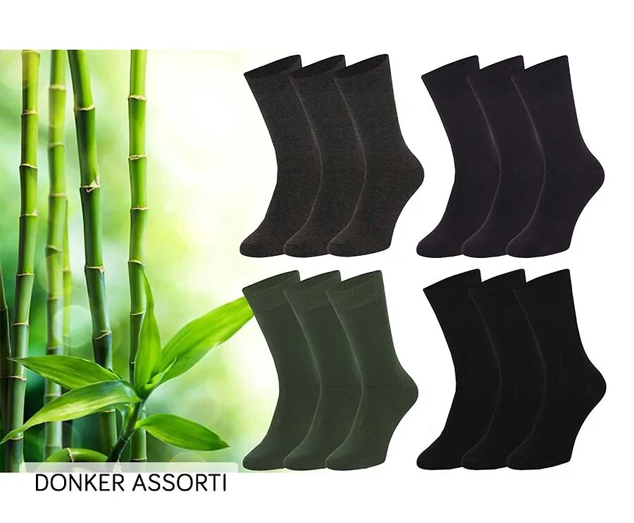 12 Paar Bamboe Sokken-Donker assorti-39-42