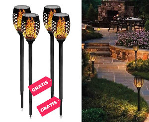 Tuinlamp Solar Fakkel XL Met Vlameffect - Vandaag 2+2 GRATIS!
