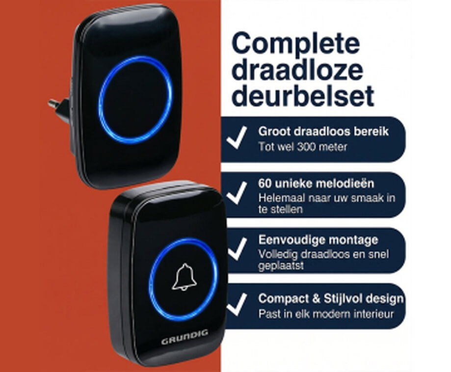 Draadloze Deurbel Set met Plug-in Ontvanger 300m
