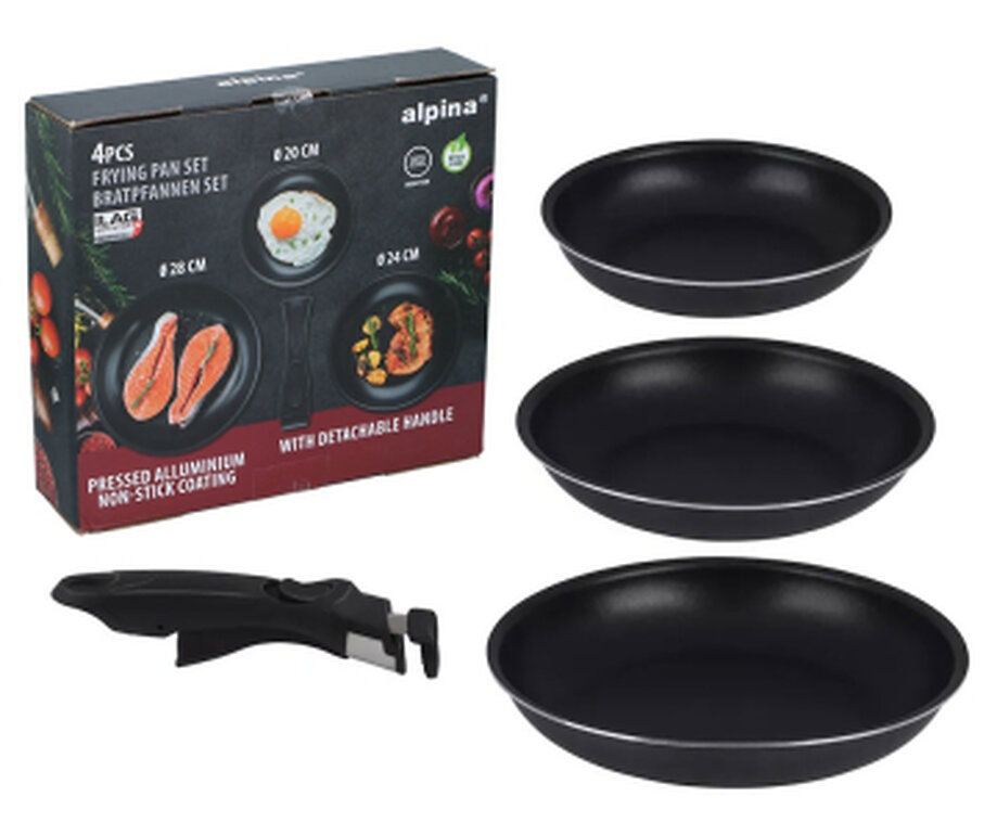 Pannenset 4-Delig Aluminium met Afneembaar Handvat