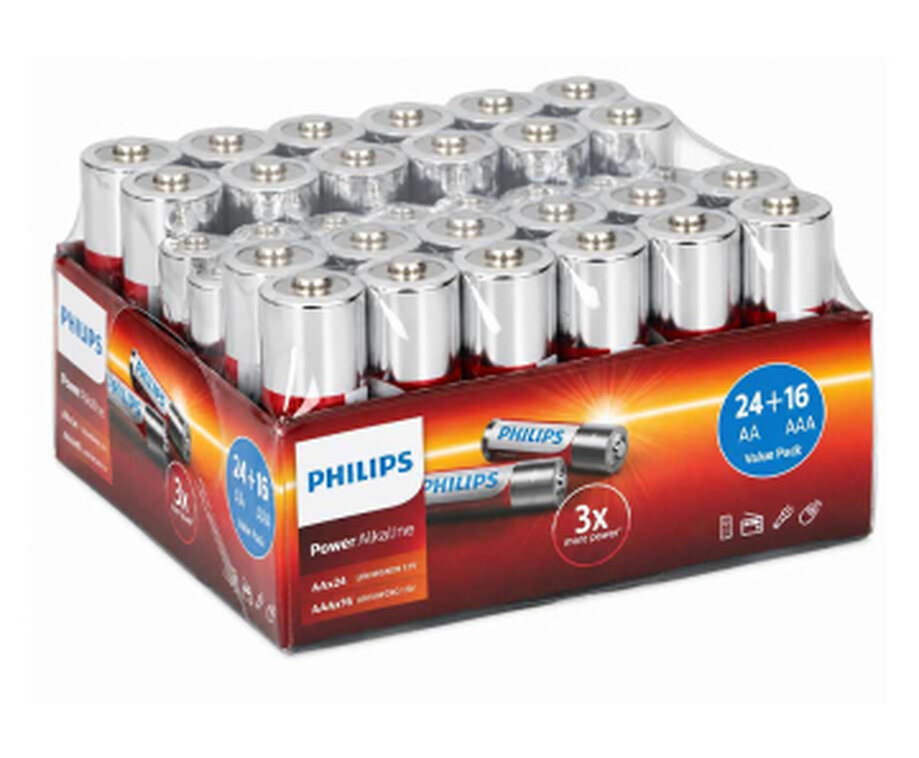 40-PACK Philips Alkaline Batterijen AA en AAA